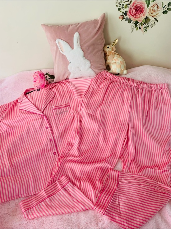 bebe Other - Bebe Silky Satin Pajama Set Candy Stripe Pink Button Down Size XL NWOT
